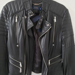 Polo Ralph Lauren Blk Leather Jacket, Med.
